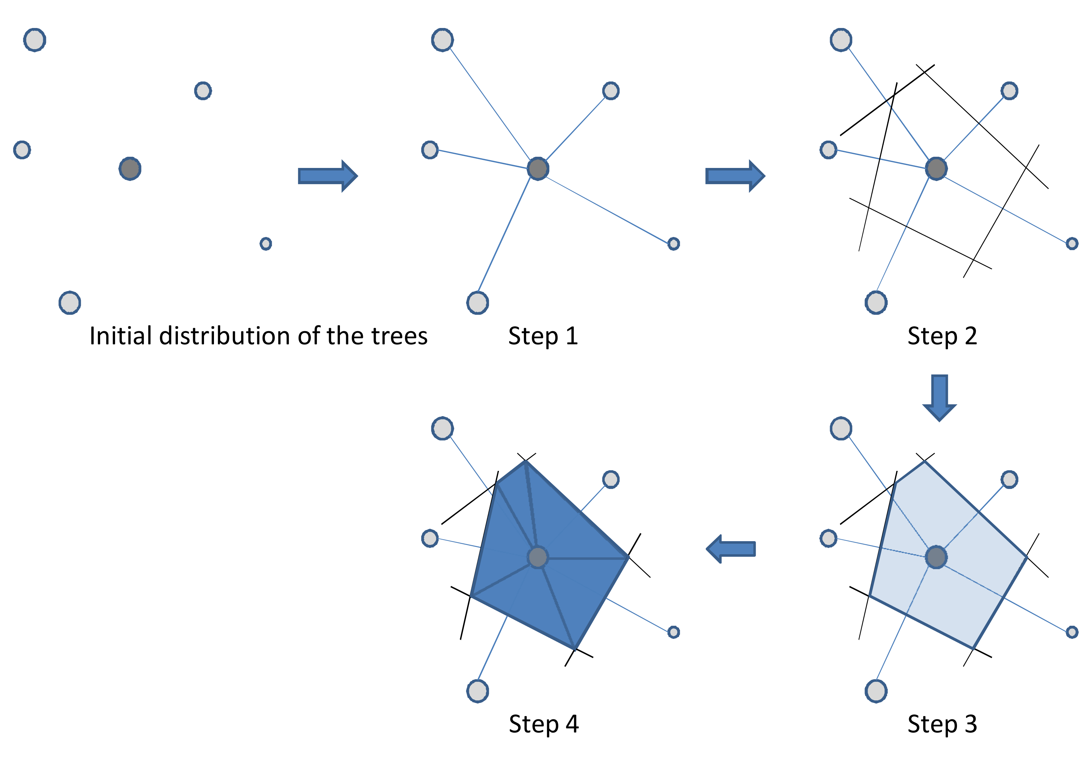 Method used to draw a Voronoi diagram and its subdivisions around a tree in any neighborhood situation.